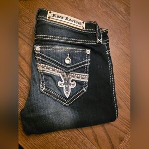 Rock Revival Women's Dark Wash Skinny Jeans "Lam" Sz 27. 31" Inseam.